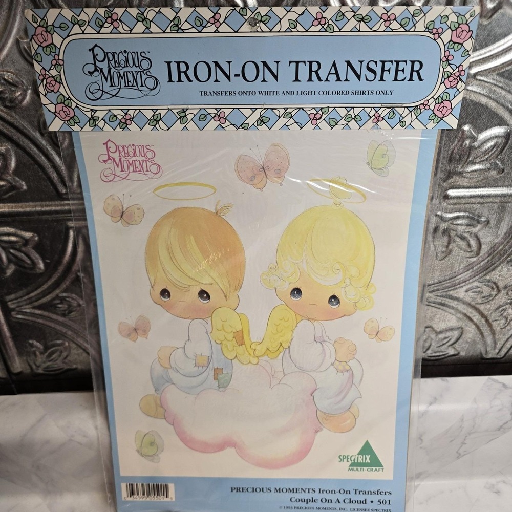Vtg Precious Moments Iron-On Transfer Design - Couple on a Cloud #501 Angels NEW